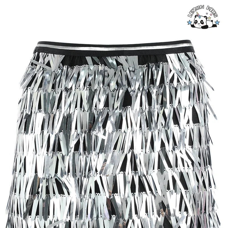 LEZONKIDS - Super Fantasy Color Tassel Sequins High Waist Hip Wrap Skirt Half Skirt Reworked Color Beads Slim Fit One Step Skirt Mid Length